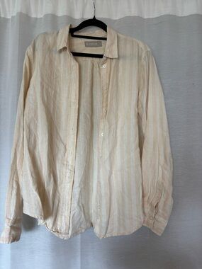 Everlane Cream and Beige Striped Button-Down Shirt